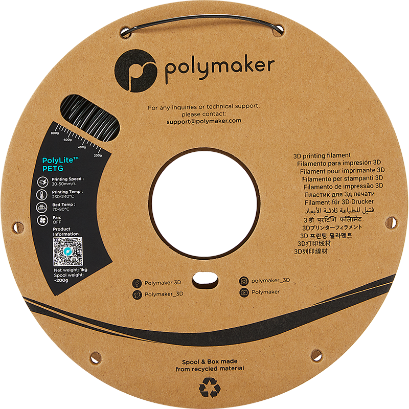 Black PETG 1.75mm 1Kg PolyLite Polymaker