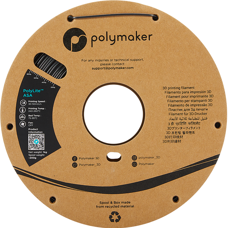 Black ASA 1.75mm 1Kg PolyLite Polymaker