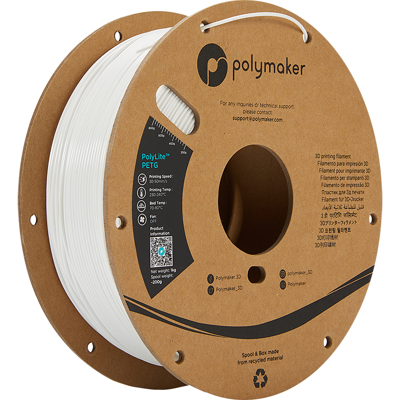 White PETG 1.75mm 1Kg PolyLite Polymaker